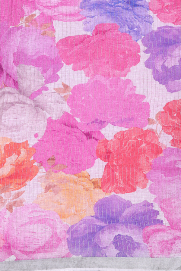 Linen Saree In Lilac Pink With Zari Border