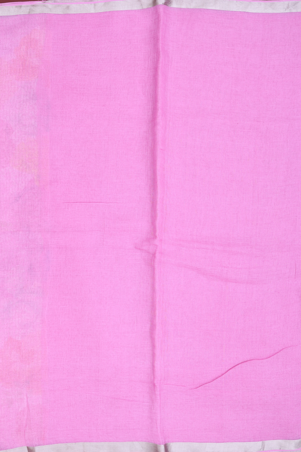Linen Saree In Lilac Pink With Zari Border