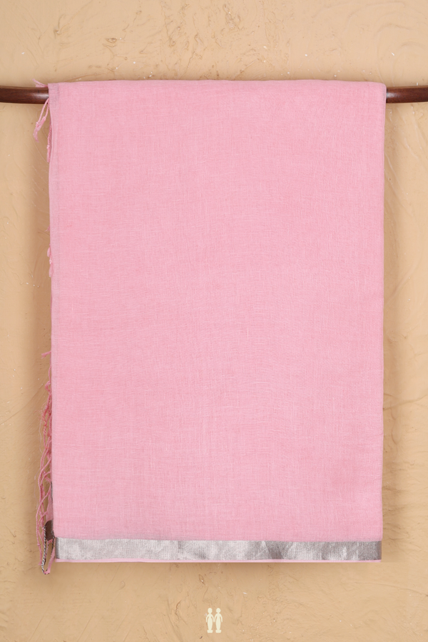 Linen Saree In Pink With Zari Border
