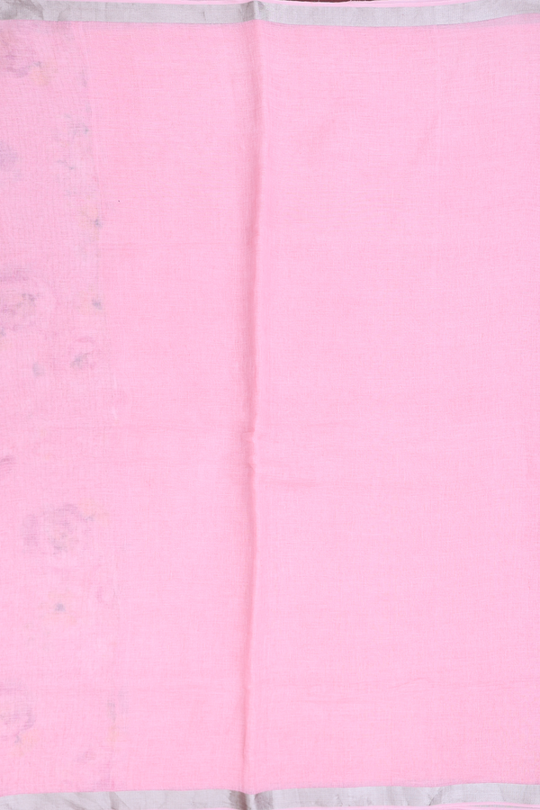 Linen Saree In Pink With Zari Border
