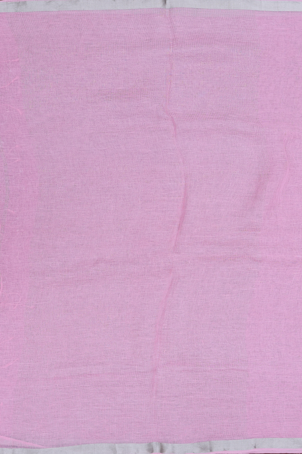 Linen Saree In Pink With Zari Border