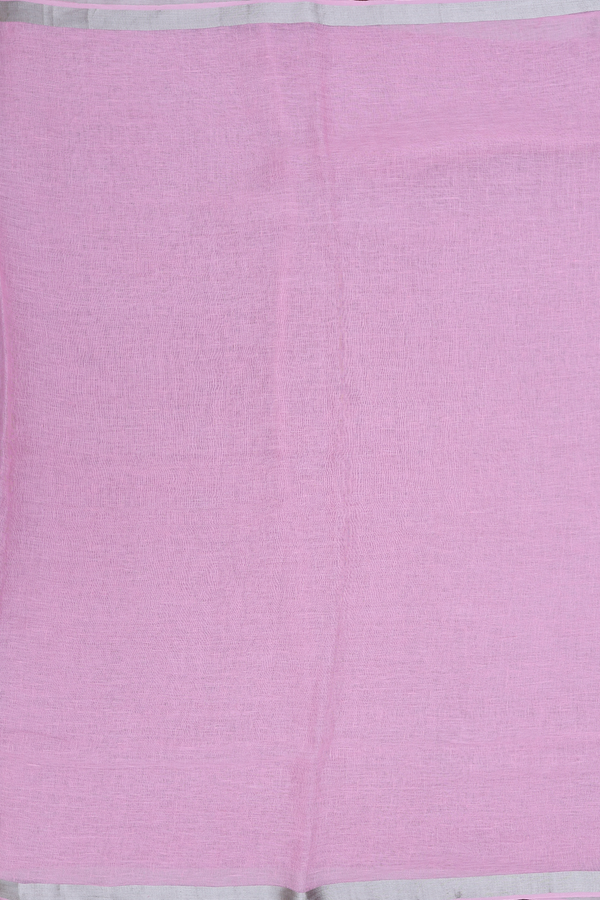 Linen Saree In Pink With Zari Border