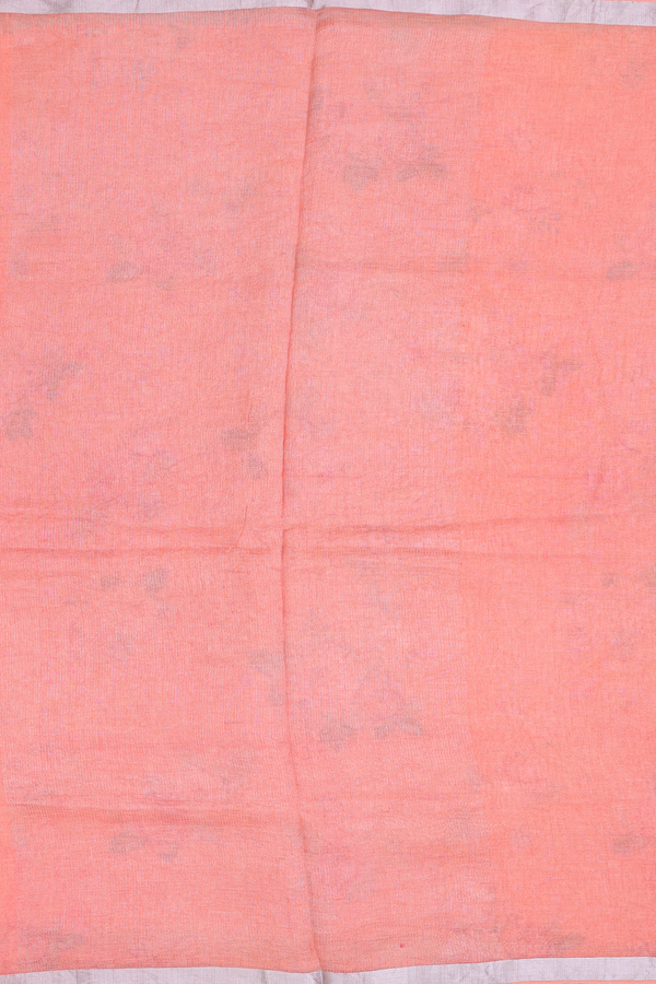 Linen Saree In Melon Orange With Zari Border
