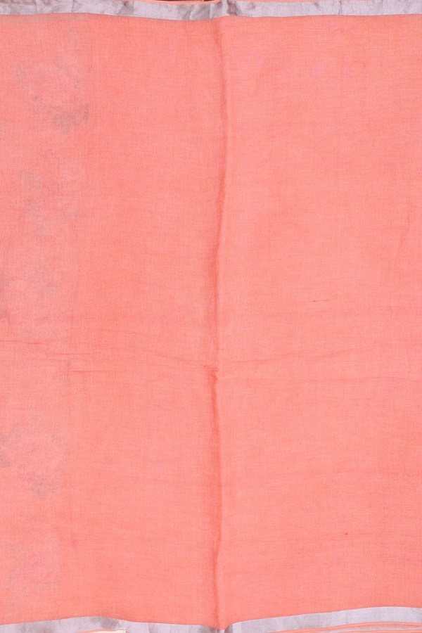 Linen Saree In Melon Orange With Zari Border