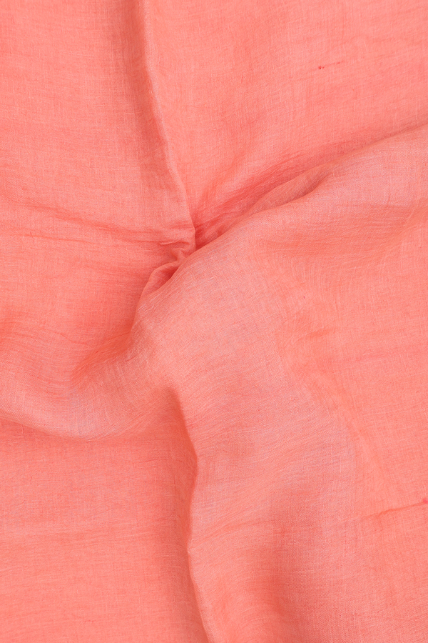 Linen Saree In Melon Orange With Zari Border