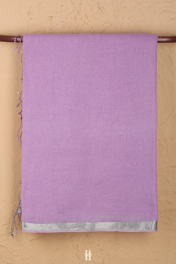 Linen Saree In Light Purple With Zari Border