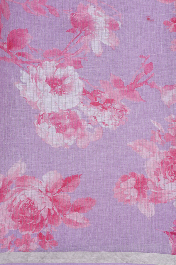 Linen Saree In Light Purple With Zari Border