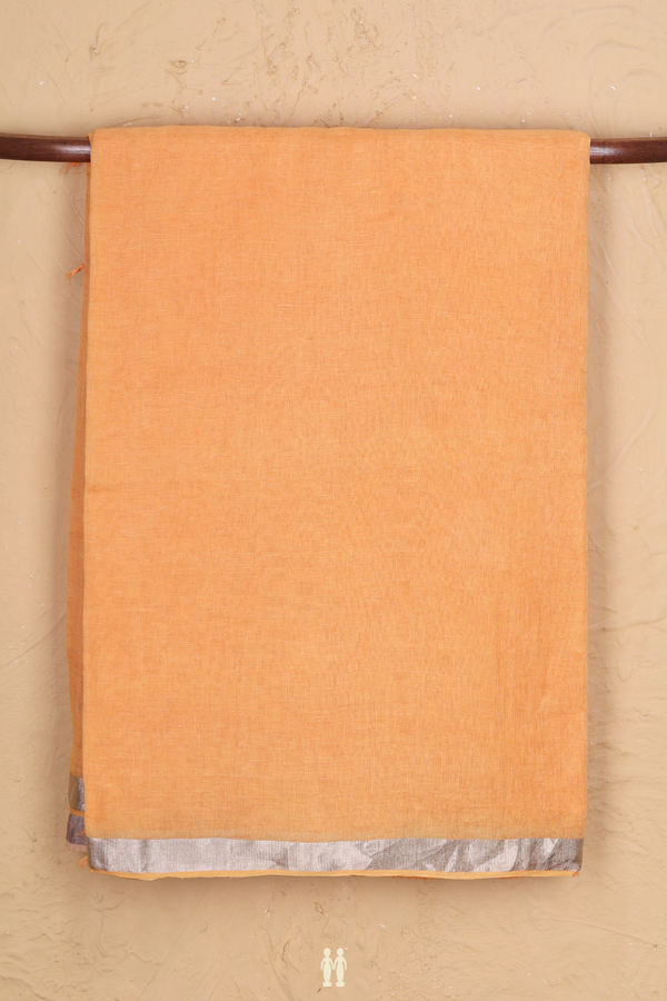 Linen Saree In Light Orange With Zari Border