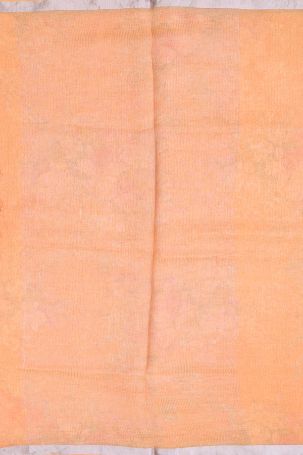 Linen Saree In Light Orange With Zari Border