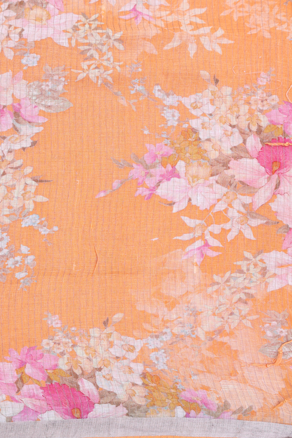 Linen Saree In Light Orange With Zari Border