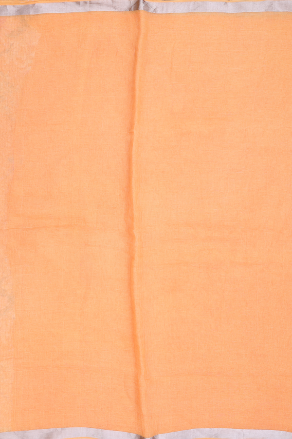 Linen Saree In Light Orange With Zari Border