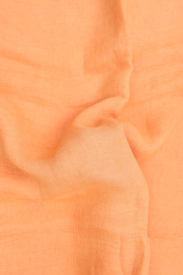 Linen Saree In Light Orange With Zari Border