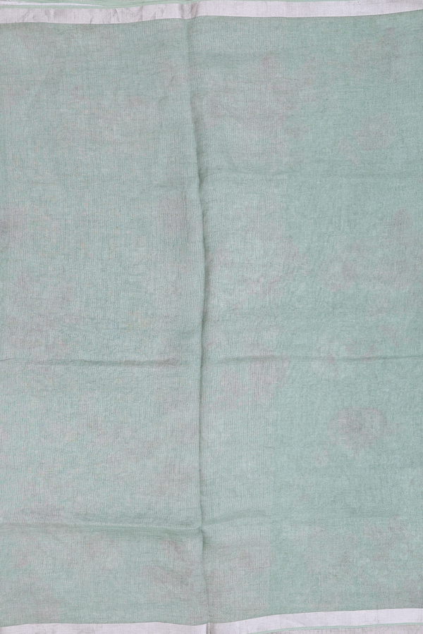 Linen Saree In Sage Green With Zari Border