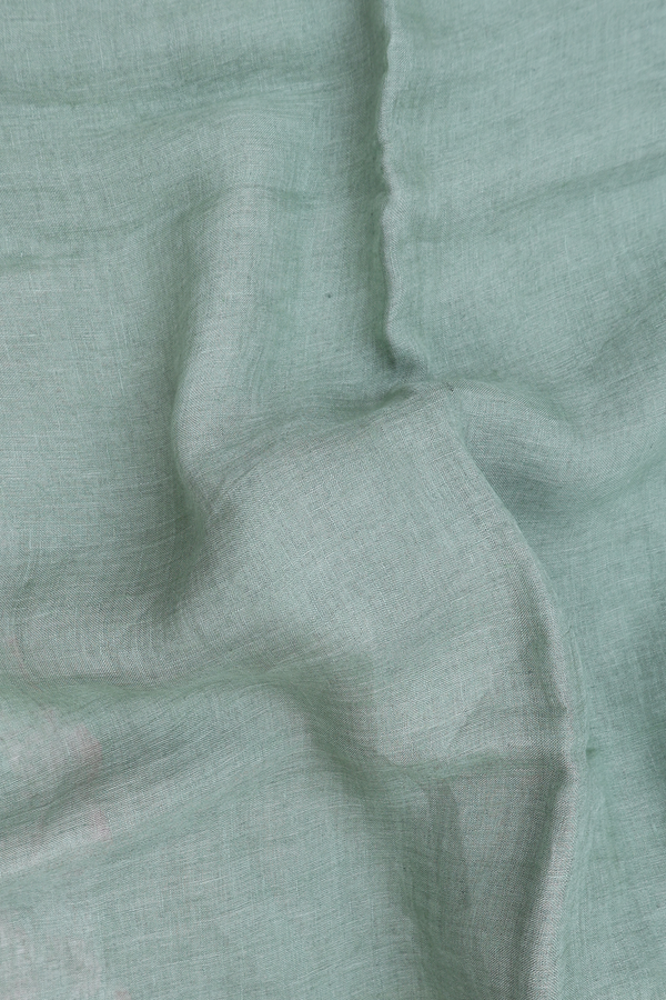 Linen Saree In Sage Green With Zari Border