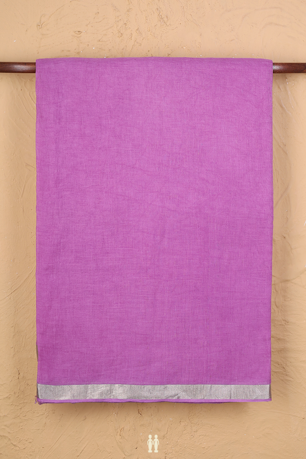 Linen Saree In Deep Lilac With Zari Border