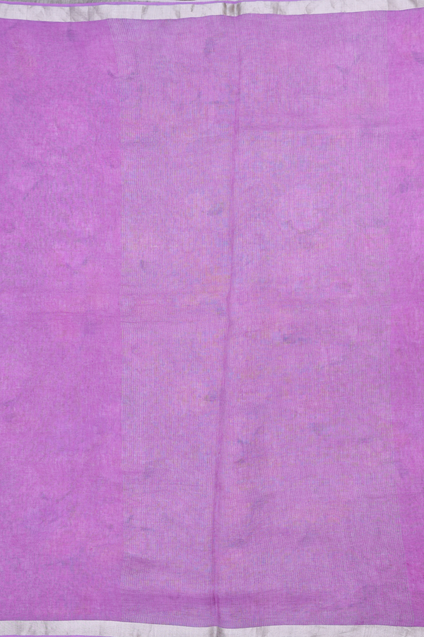 Linen Saree In Deep Lilac With Zari Border