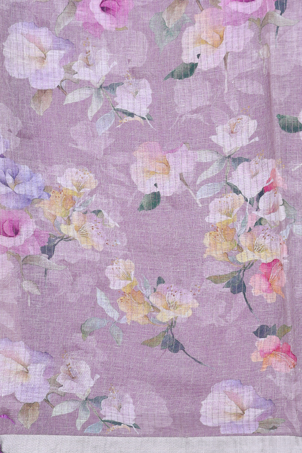 Linen Saree In Deep Lilac With Zari Border