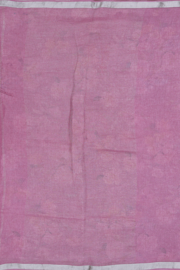 Linen Saree In Dark Mauve With Zari Border