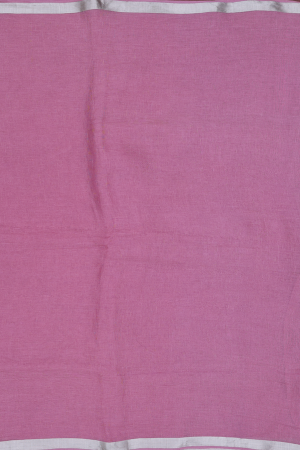 Linen Saree In Dark Mauve With Zari Border