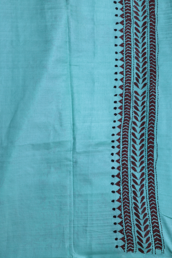 Tussar Silk Saree In Tiffany Blue With Threadwork Buttas