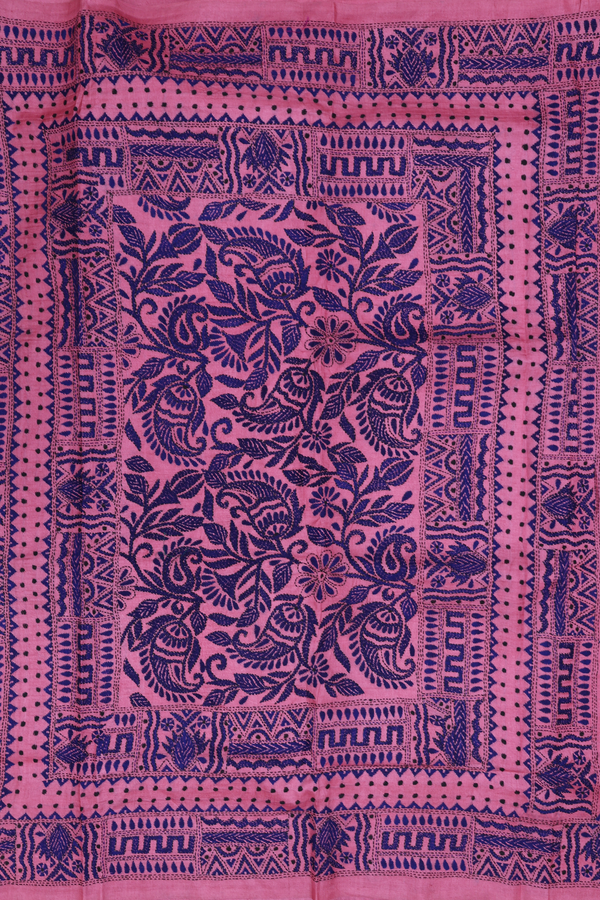 Tussar Silk Saree In Pink With Embroidered Buttas