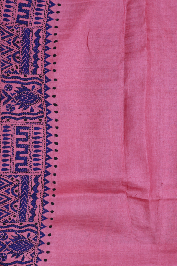 Tussar Silk Saree In Pink With Embroidered Buttas