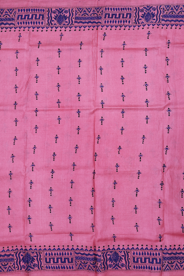 Tussar Silk Saree In Pink With Embroidered Buttas
