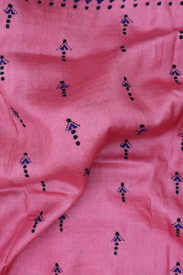 Tussar Silk Saree In Pink With Embroidered Buttas