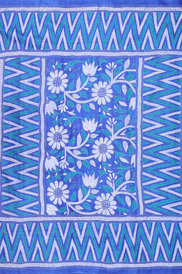 Tussar Silk Saree In Peacock Green With Threadwork Border