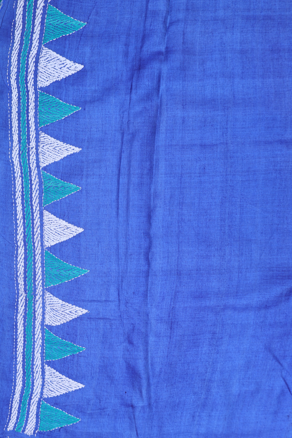 Tussar Silk Saree In Peacock Green With Threadwork Border