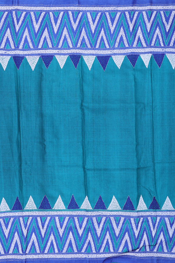 Tussar Silk Saree In Peacock Green With Threadwork Border