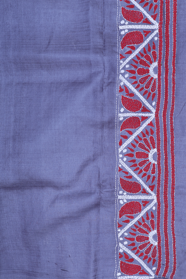 Tussar Silk Saree In Charcoal Grey With Threadwork Border