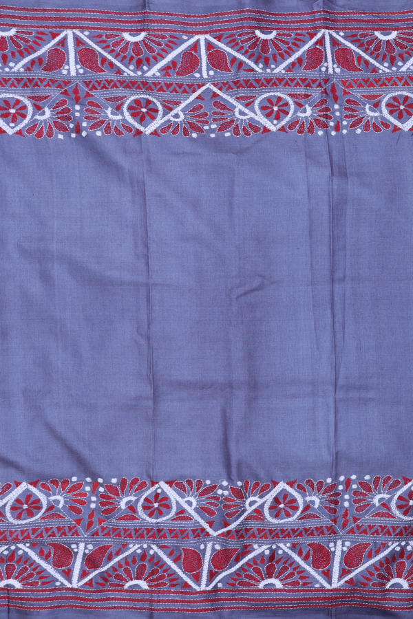 Tussar Silk Saree In Charcoal Grey With Threadwork Border