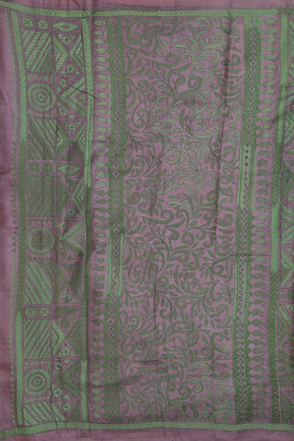 Tussar Silk Saree In Brown With Threadwork Buttas