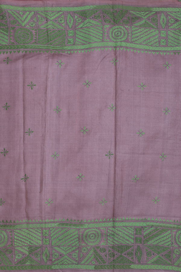 Tussar Silk Saree In Brown With Threadwork Buttas