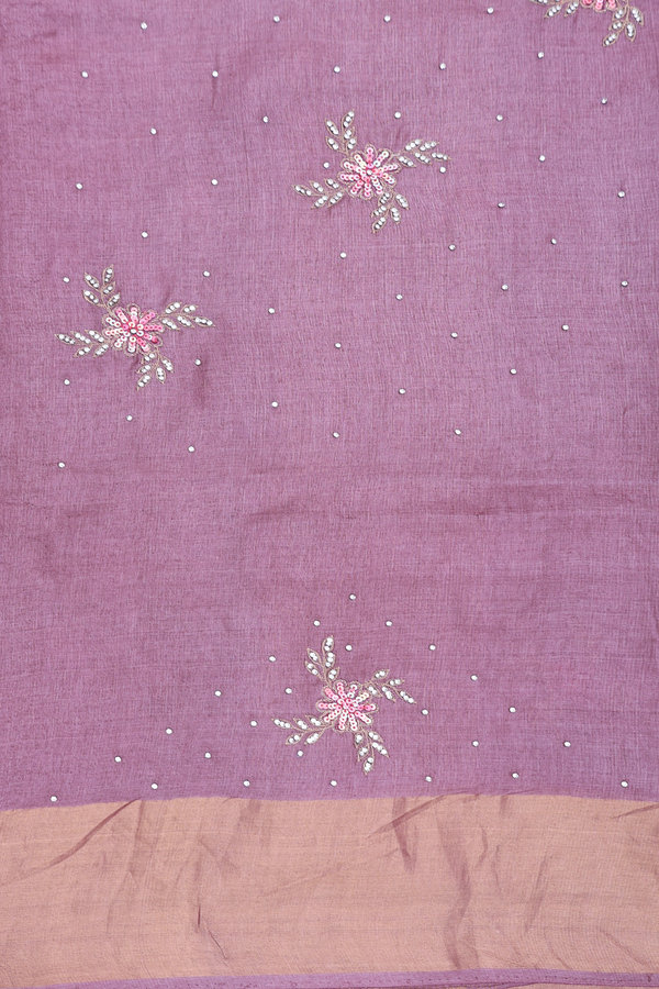 Tussar Silk Saree In Dusty Mulberry With Floral Buttas