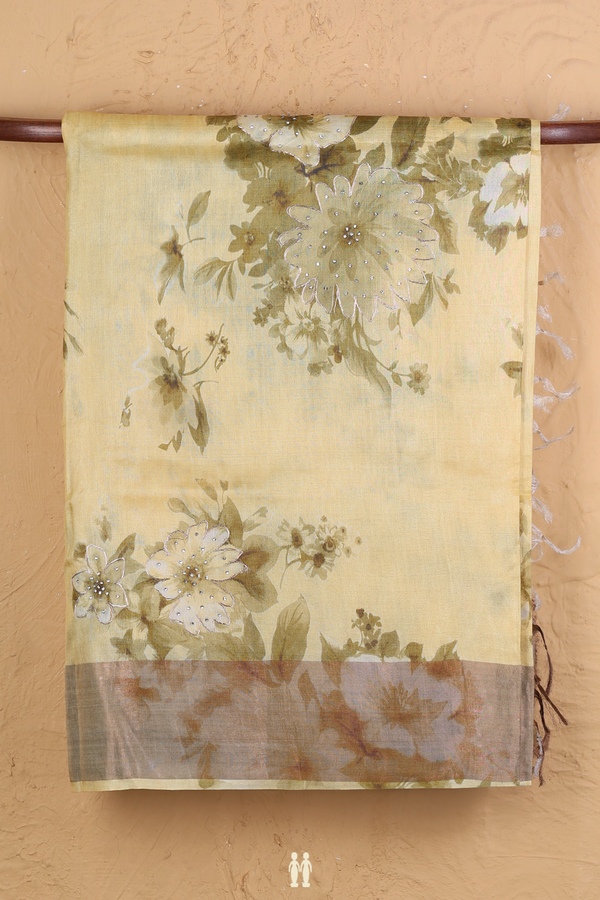 Tussar Silk Saree In Yellow With Floral Design