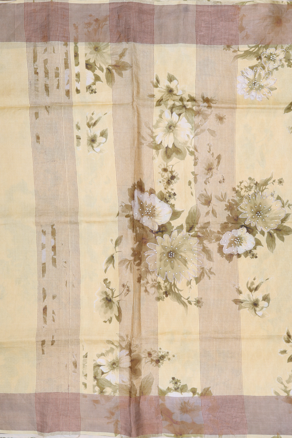 Tussar Silk Saree In Yellow With Floral Design