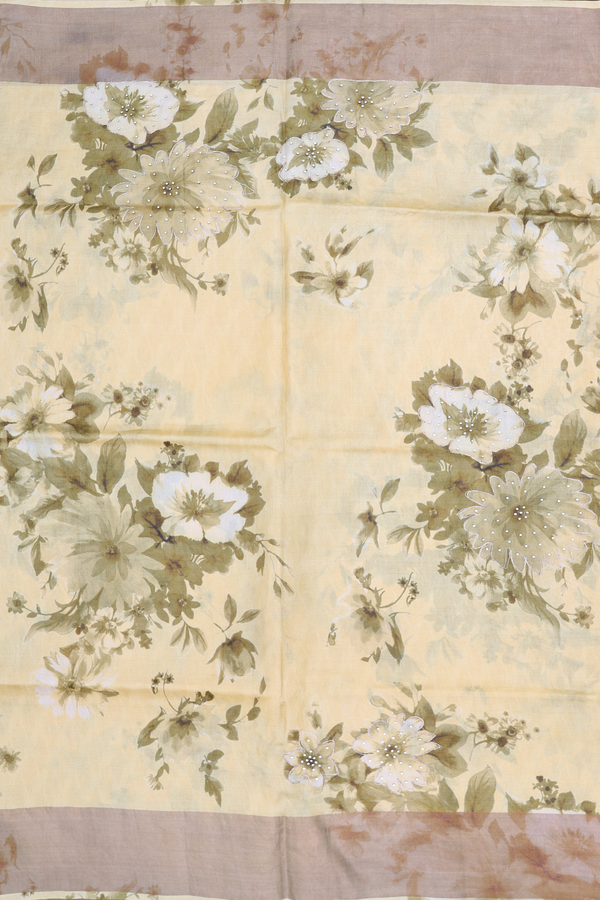 Tussar Silk Saree In Yellow With Floral Design