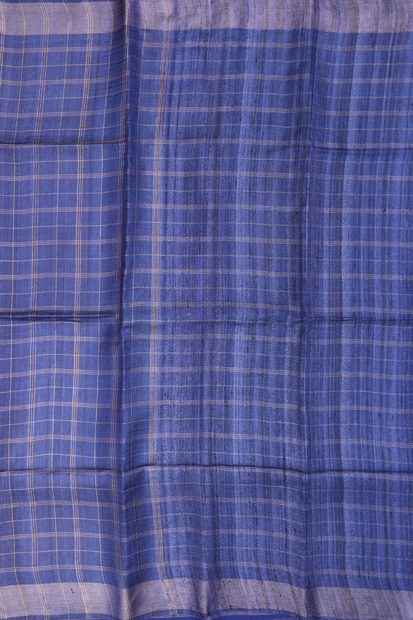 Tussar Silk Saree In Royal Blue With Checks Design