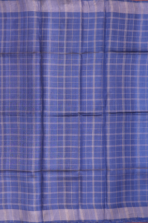 Tussar Silk Saree In Royal Blue With Checks Design