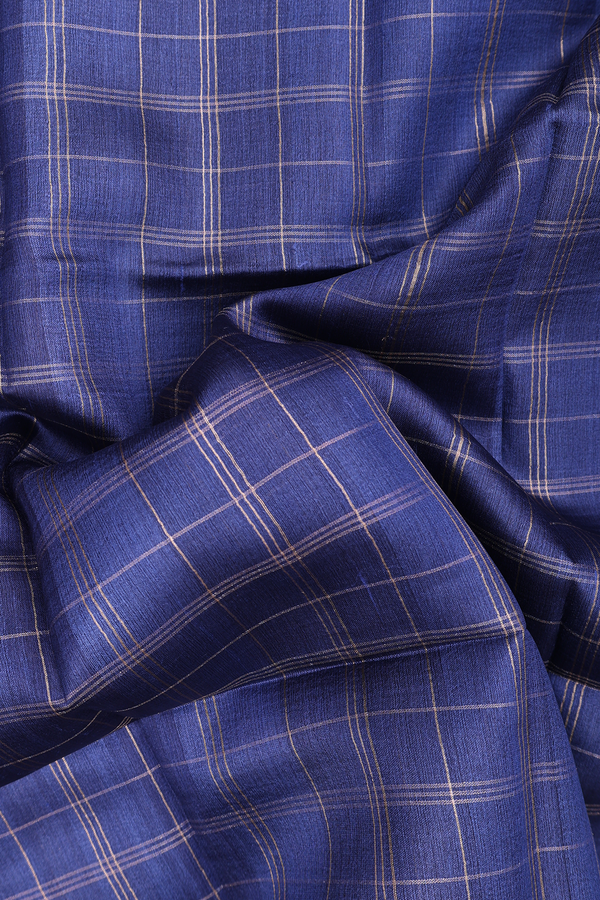 Tussar Silk Saree In Royal Blue With Checks Design