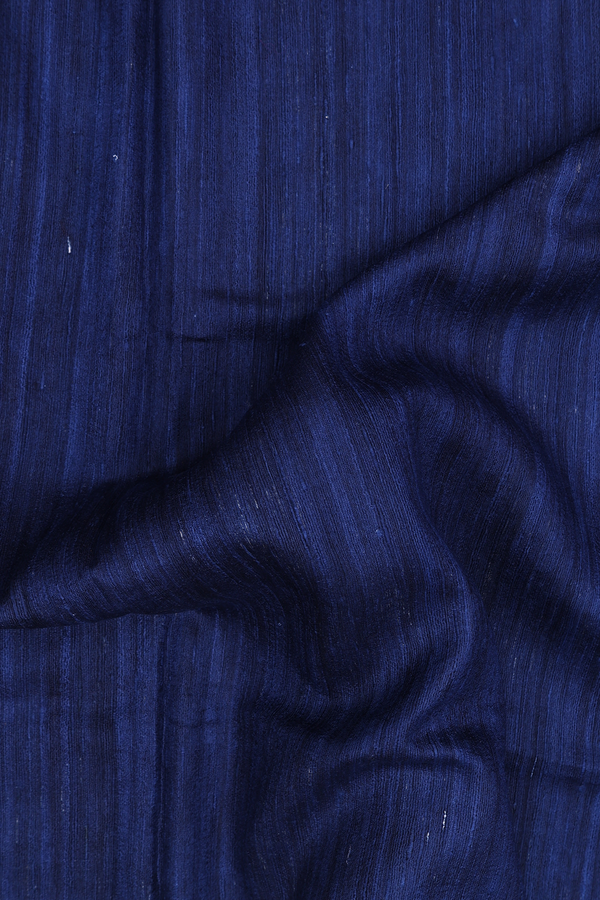 Tussar Madhubani Silk Saree Plain Blue With Contrast Border