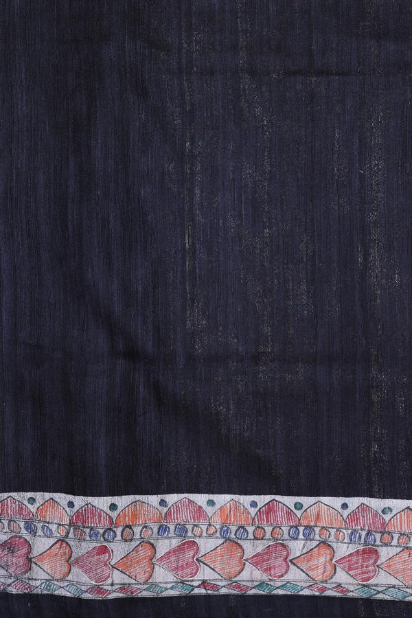 Tussar Silk Saree Plain Black With Madhubani Border