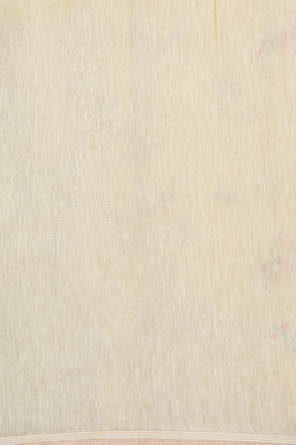 Linen Saree In Light Yellow With Embroidered Design