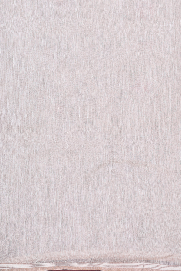 Linen Saree In Cream Color With Embroidered Design
