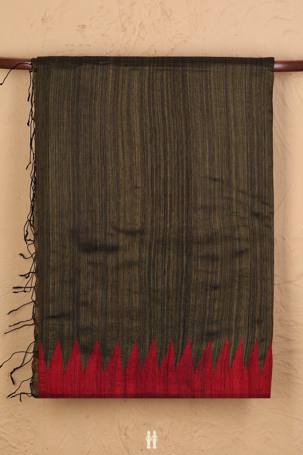 Bailu Silk Saree In Olive Green With Temple Border