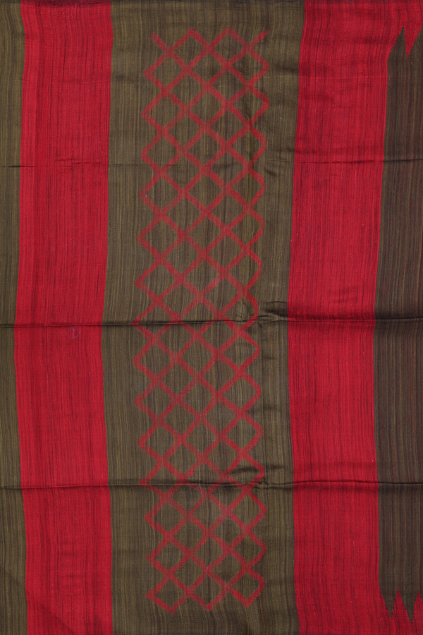 Bailu Silk Saree In Olive Green With Temple Border