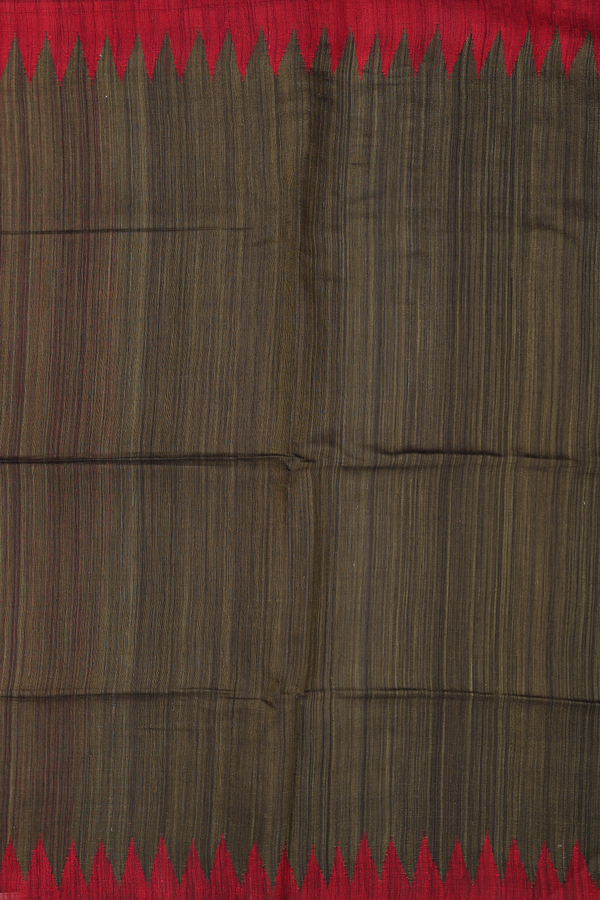 Bailu Silk Saree In Olive Green With Temple Border