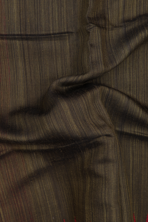 Bailu Silk Saree In Olive Green With Temple Border